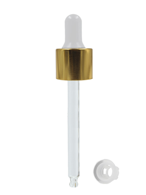 20/410MM Aluminum Dropper - A- Grade Gold Dropper-With Glass Tube And Silicorn Rubber Teat And Wiper Plug